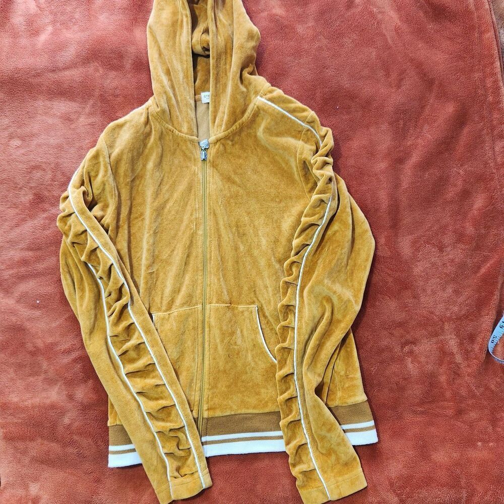 Steve Madden Sweater Size Medium Mustard Color Full Zip Hooded - Picture 10 of 16
